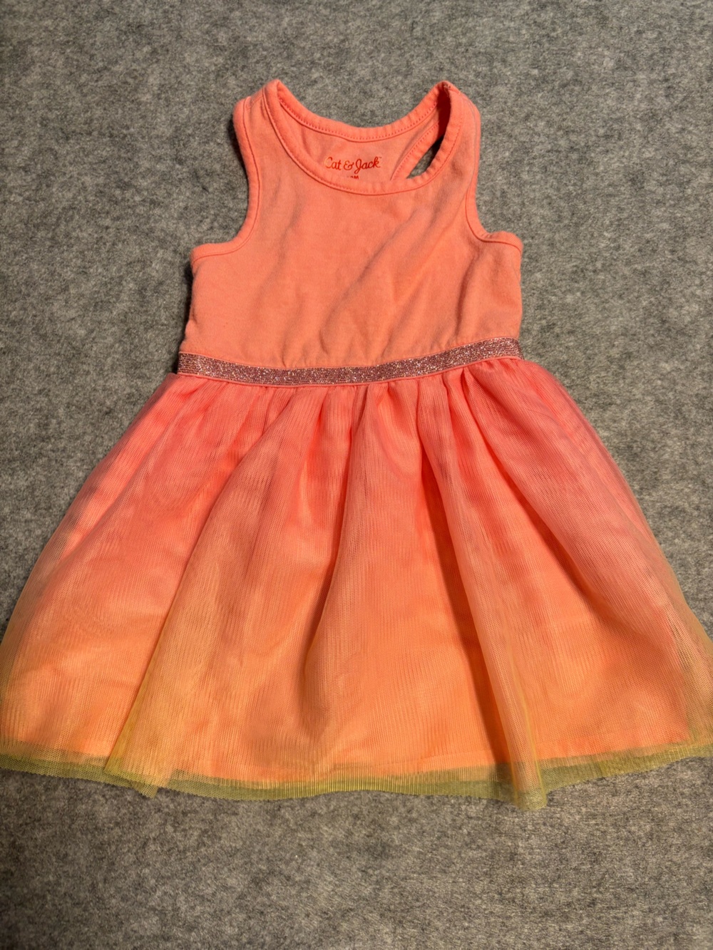 Cat & Jack Coral to Peach Ombre Tulle Dress with Glitter Waistband